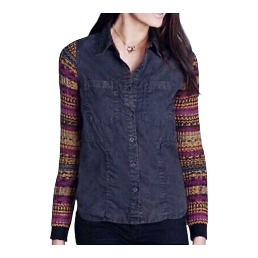 0008. Free People We The Free‎ Fair Isle Button-Up Top Multicolor Size S